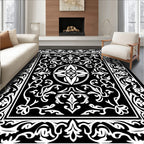 Ornate Flourish Black White Intricate Rug