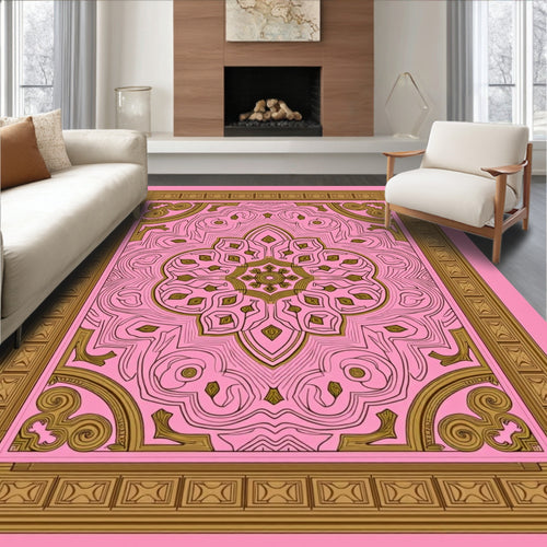 Art Deco Pink Gold Intricate Pattern Rug
