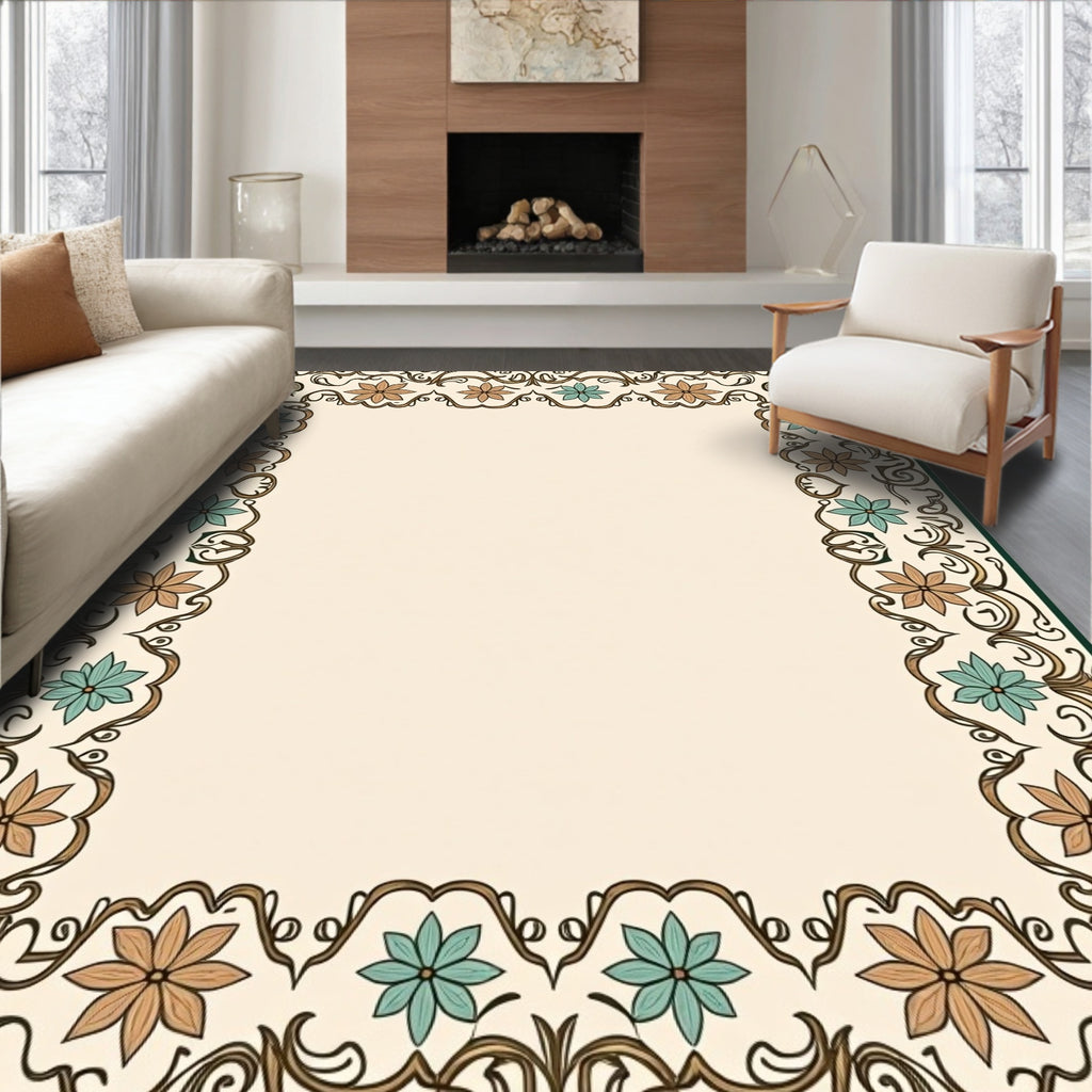 Floral Swirl Vine Border Design Rug