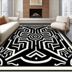 Black And White Abstract Geometric Pattern Rug