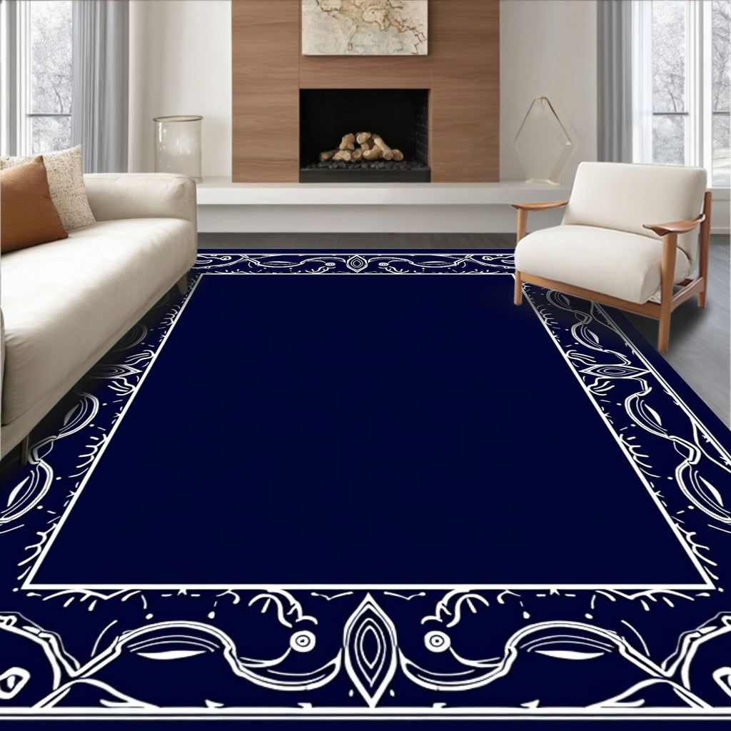 Elegant White Scroll Border Design Rug