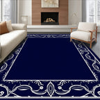 Elegant White Scroll Border Design Rug