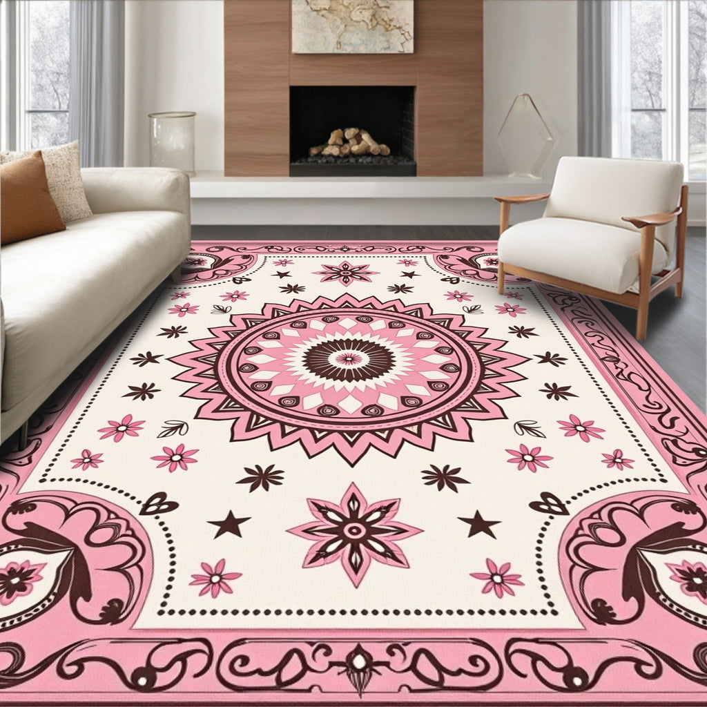 Pink Floral Mandala Pattern Rug
