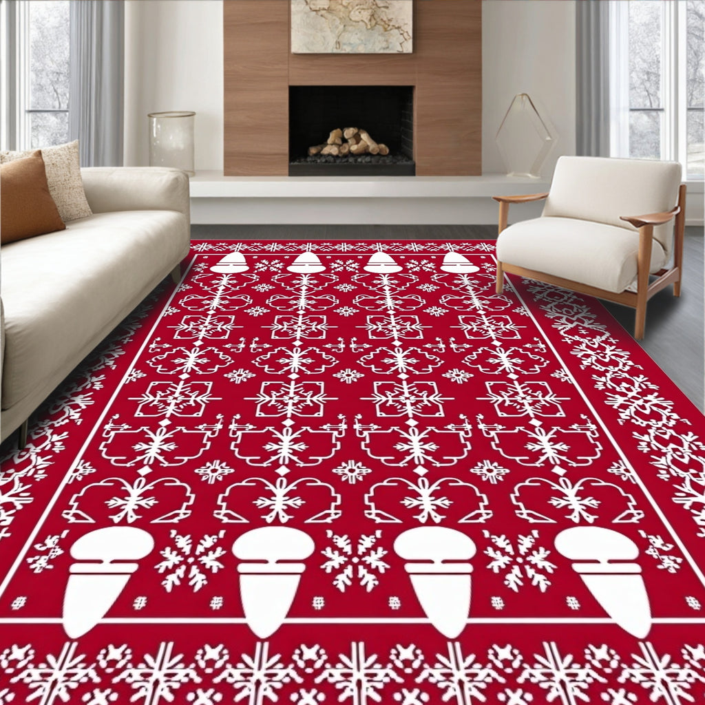 Red White Christmas Icon Geometric Rug