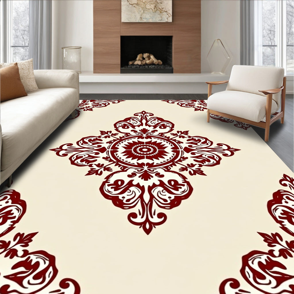 Ornate Paisley Red and Cream Rug