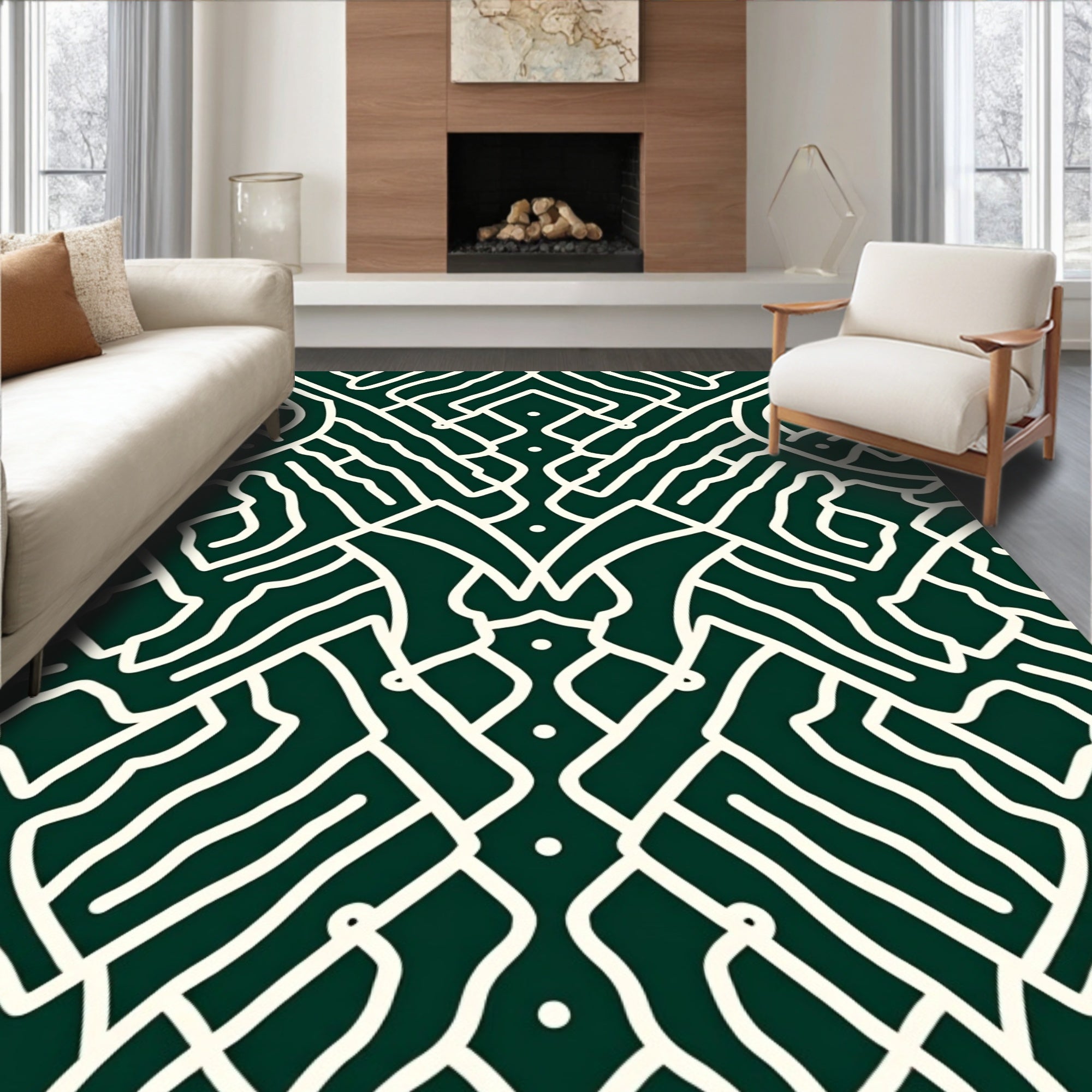 Abstract Maze Patterned Graphic Rug