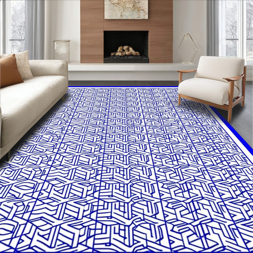 Blue Abstract Geometric Maze Rug
