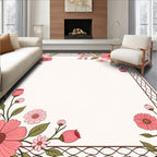Floral Frame Pink Botanical Design Rug