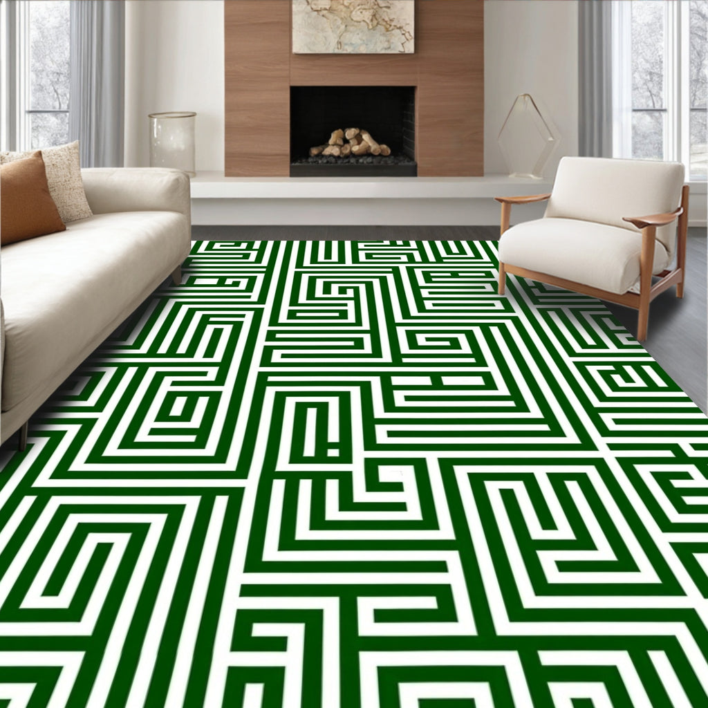 Green Maze Patterned Rug