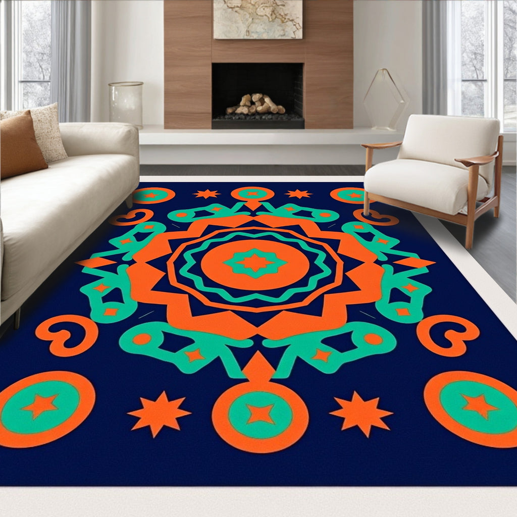 Bold Geometric Starburst Mandala Rug