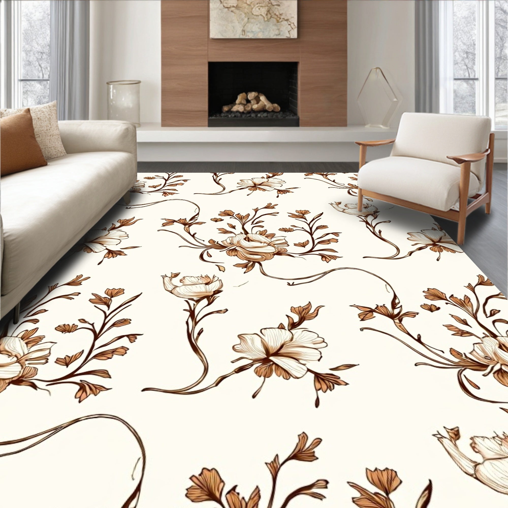 Ornate Floral Vine Pattern Rug