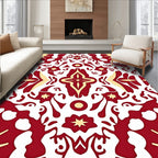 Symmetrical Red Cream Floral Pattern Rug