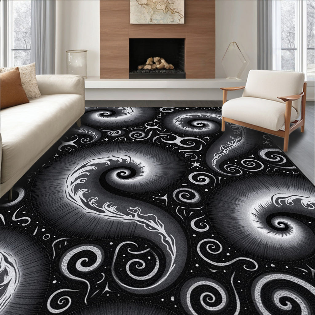 Abstract Swirls and Stars Pattern Rug