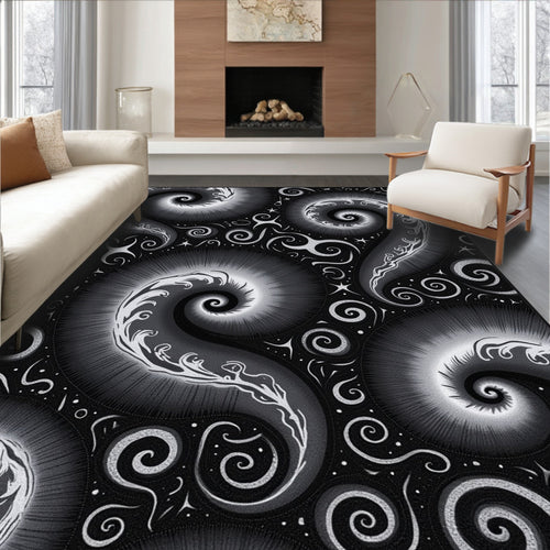 Abstract Swirls and Stars Pattern Rug