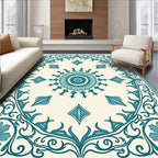 Teal Floral Medallion Vine Pattern Rug