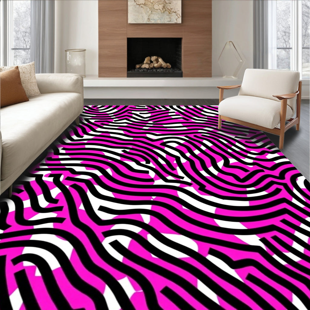Bold Pink Black Abstract Lines Rug