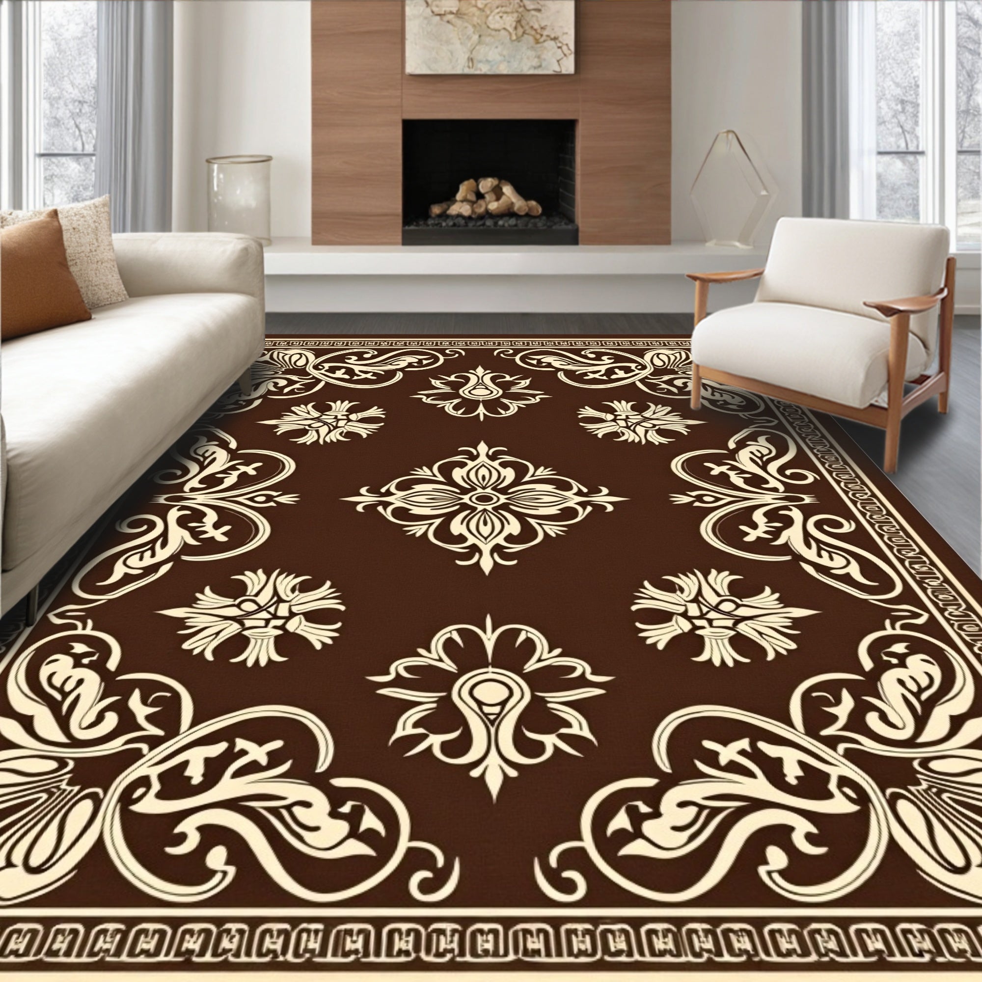 Rich Brown Floral Swirl Accent Rug