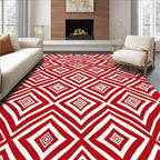 Red White Diamond Illusion Rug