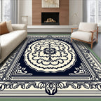 Ornate Floral Medallion Cream Navy Rug