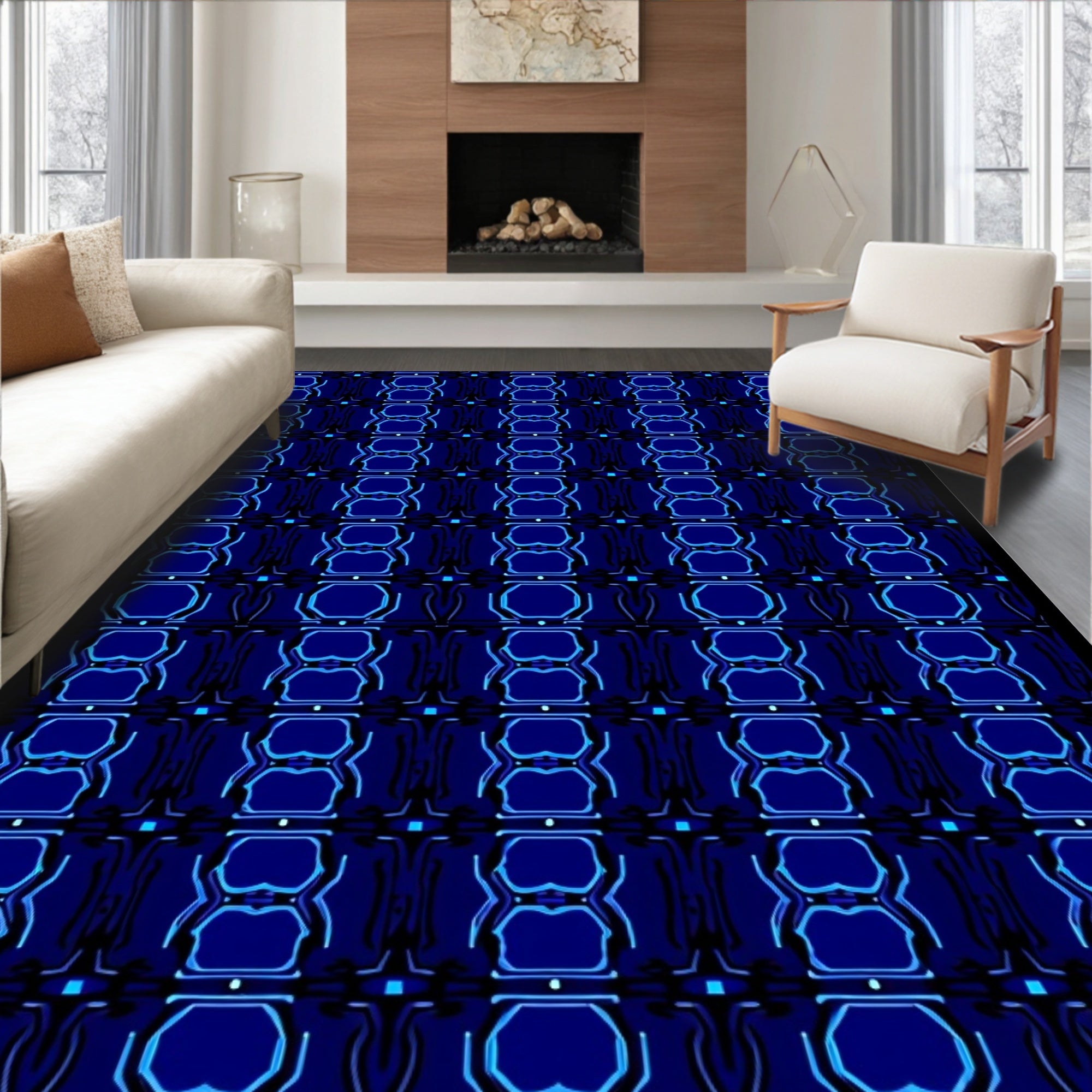 Bold Royal Blue Geometric Pattern Rug