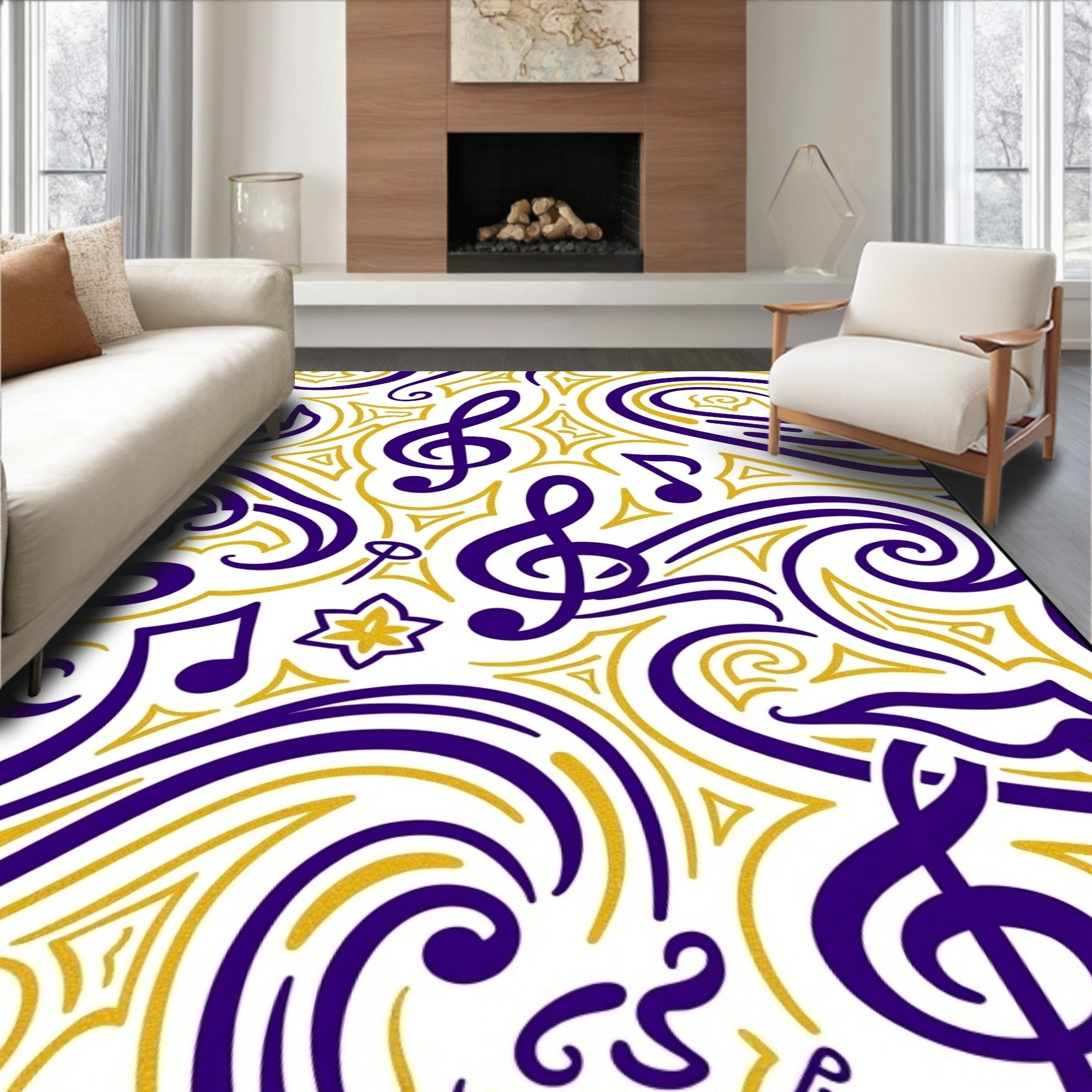Musical Notes In Purple Gold Rug