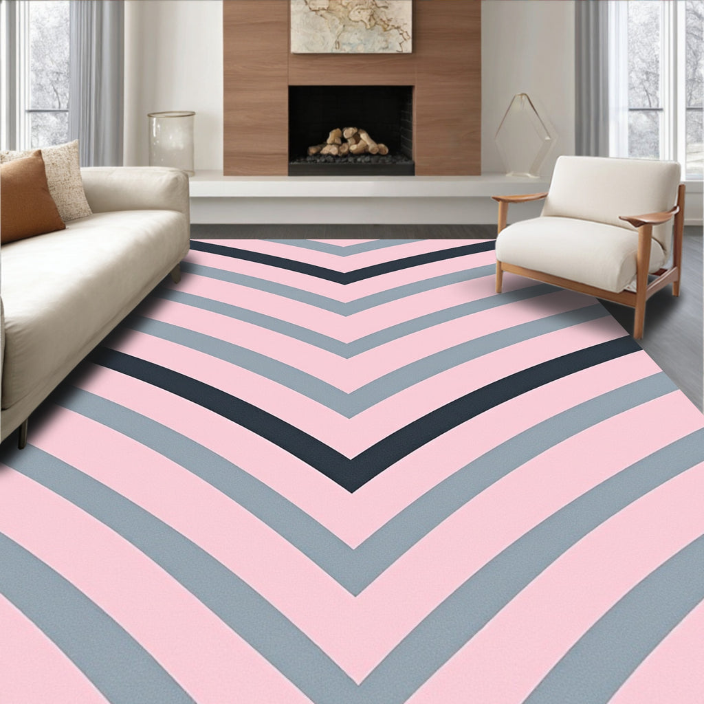 Pink Gray Chevron Pattern Design Rug