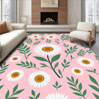 Pink Daisy Pattern With Green Foliage Rug