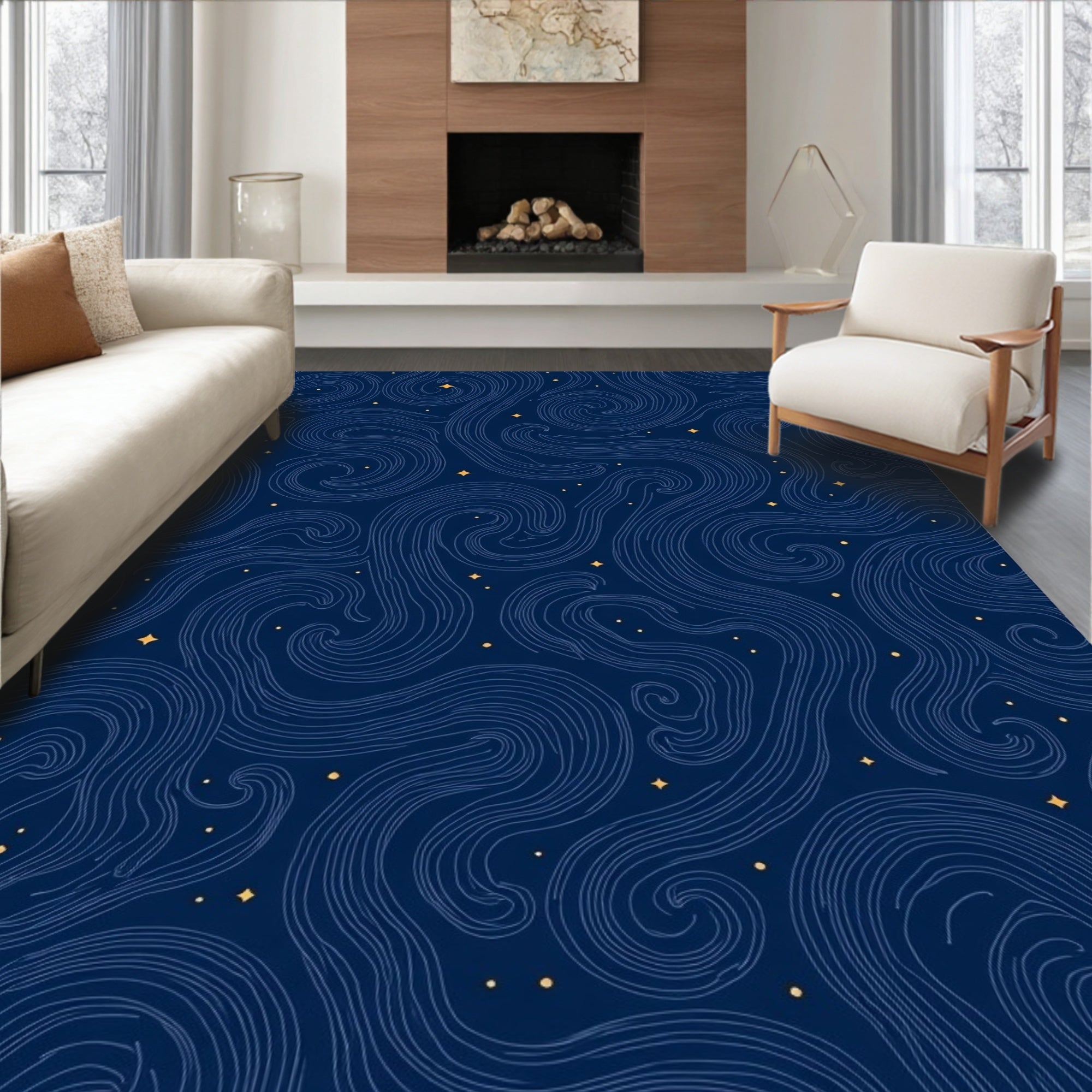 Celestial Swirls Abstract Star Pattern Rug