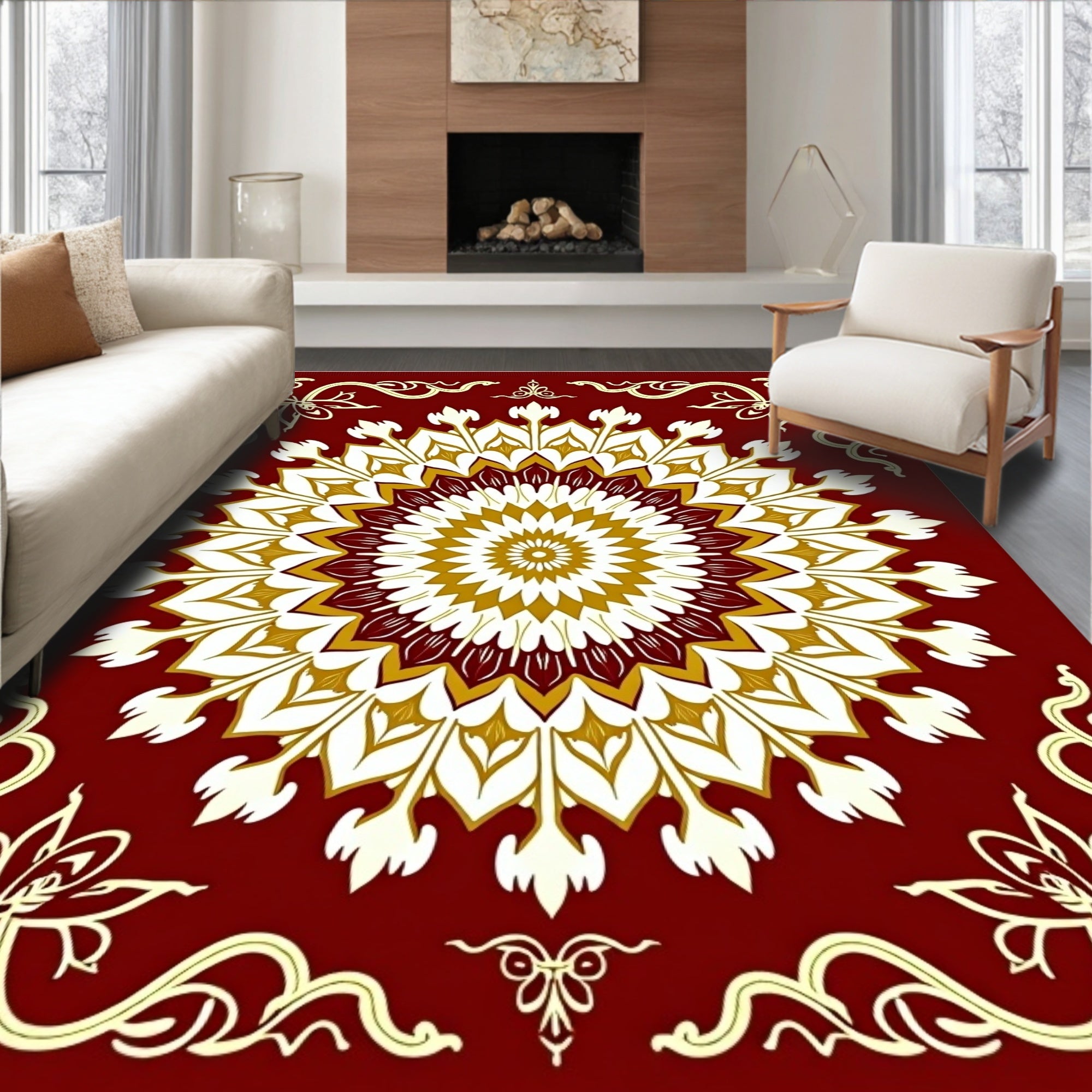 Red Floral Medallion Pattern Rug