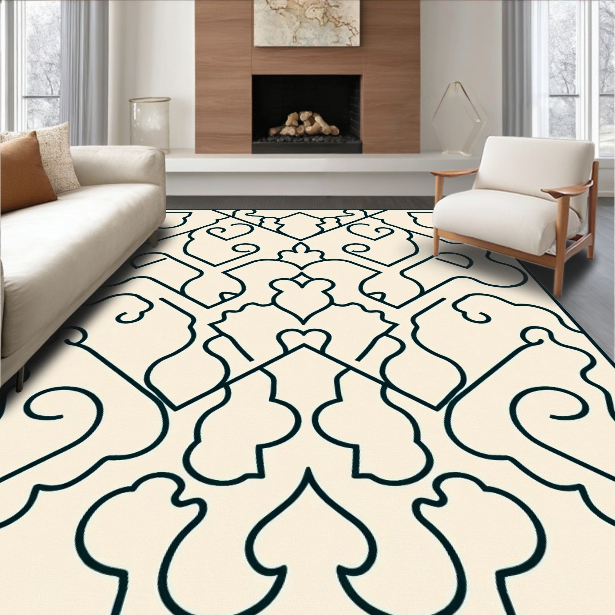Classic Intricate Floral Scroll Pattern Rug