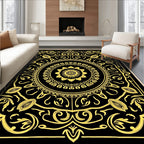 Black Gold Intricate Floral Mandala Design Rug