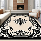 Ornate Black Flourish Decorative Pattern Rug