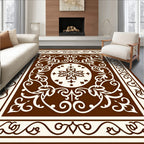 Ornate Brown Cream Floral Scroll Rug