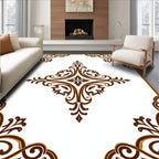 Elegant Brown Floral Scroll Design Rug