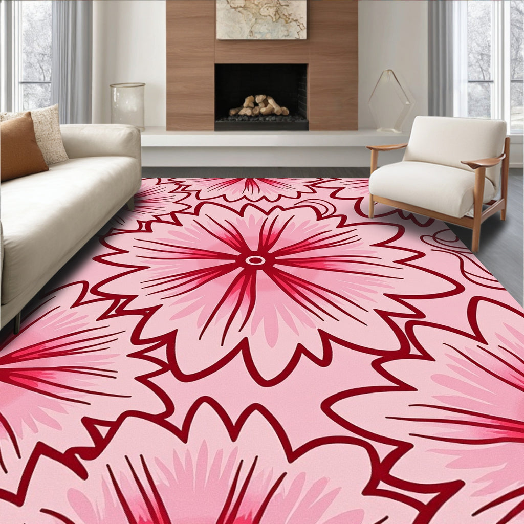 Pink Flower Outline Pattern Rug