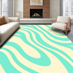 Abstract Aqua And Cream Waves Design Rug