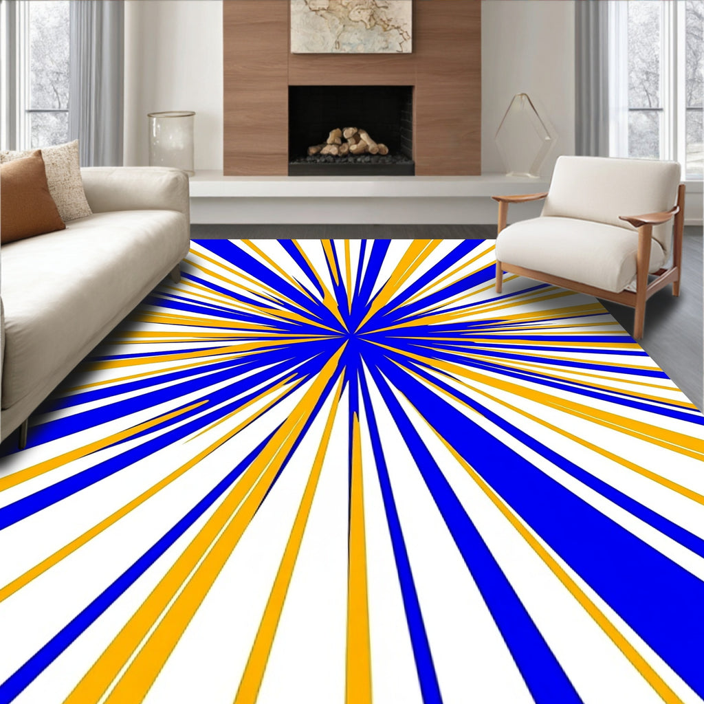 Bold Blue Yellow Starburst Pattern Rug