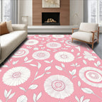 Pink Floral Whimsical Flower Pattern Rug
