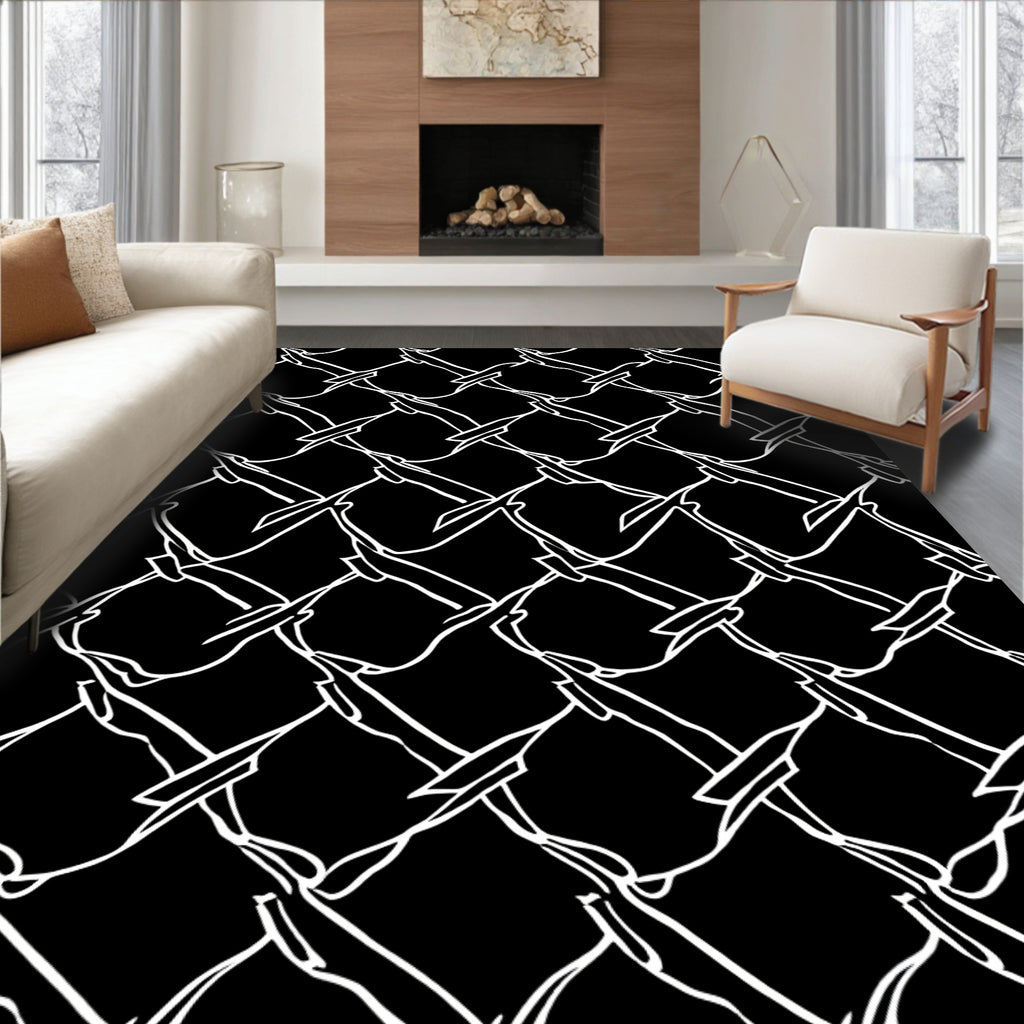 Abstract White Geometric Lattice Pattern Rug