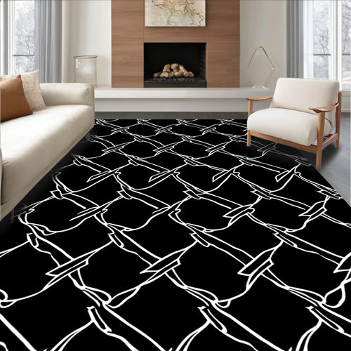 Abstract White Geometric Lattice Pattern Rug