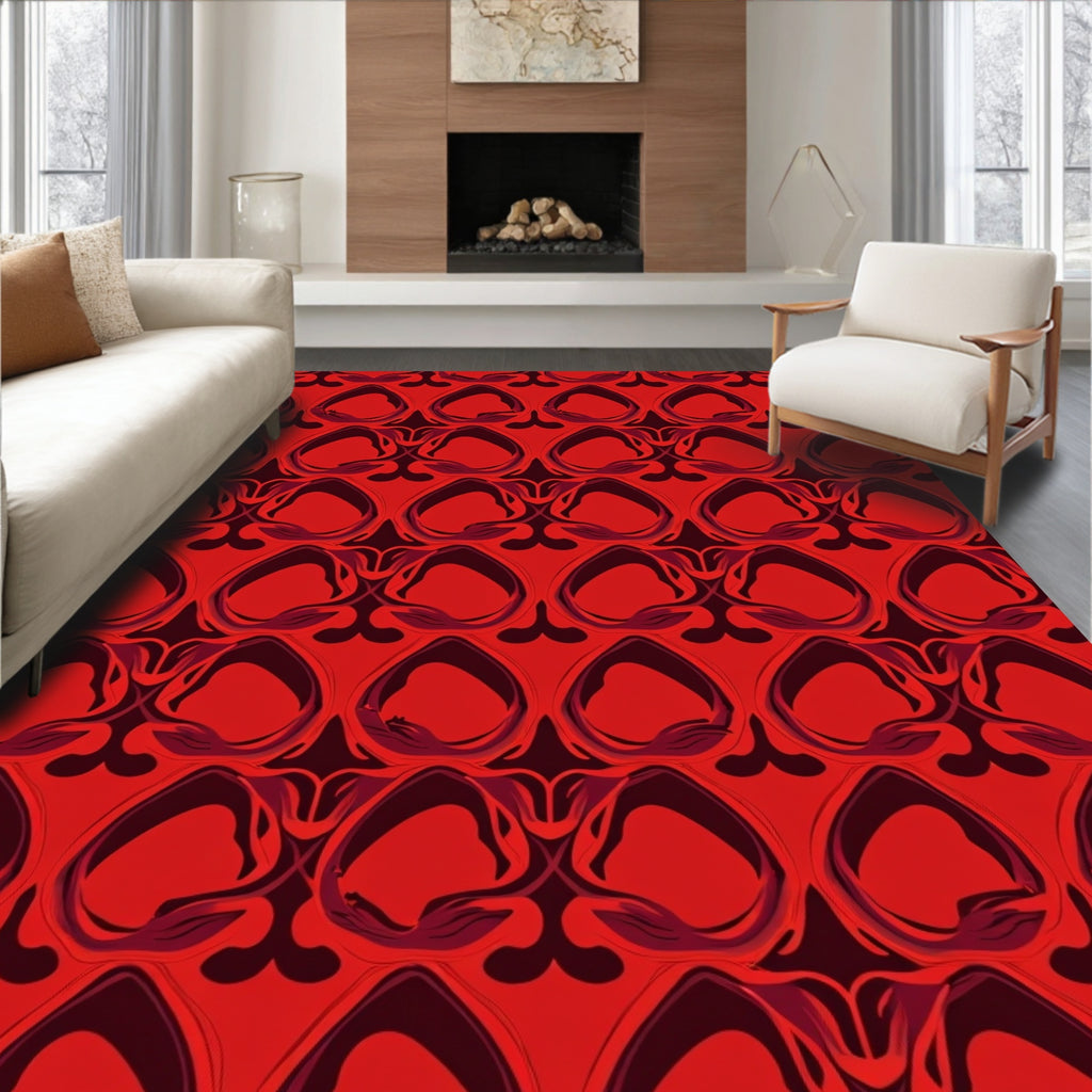 Crimson Abstract Floral Pattern Rug