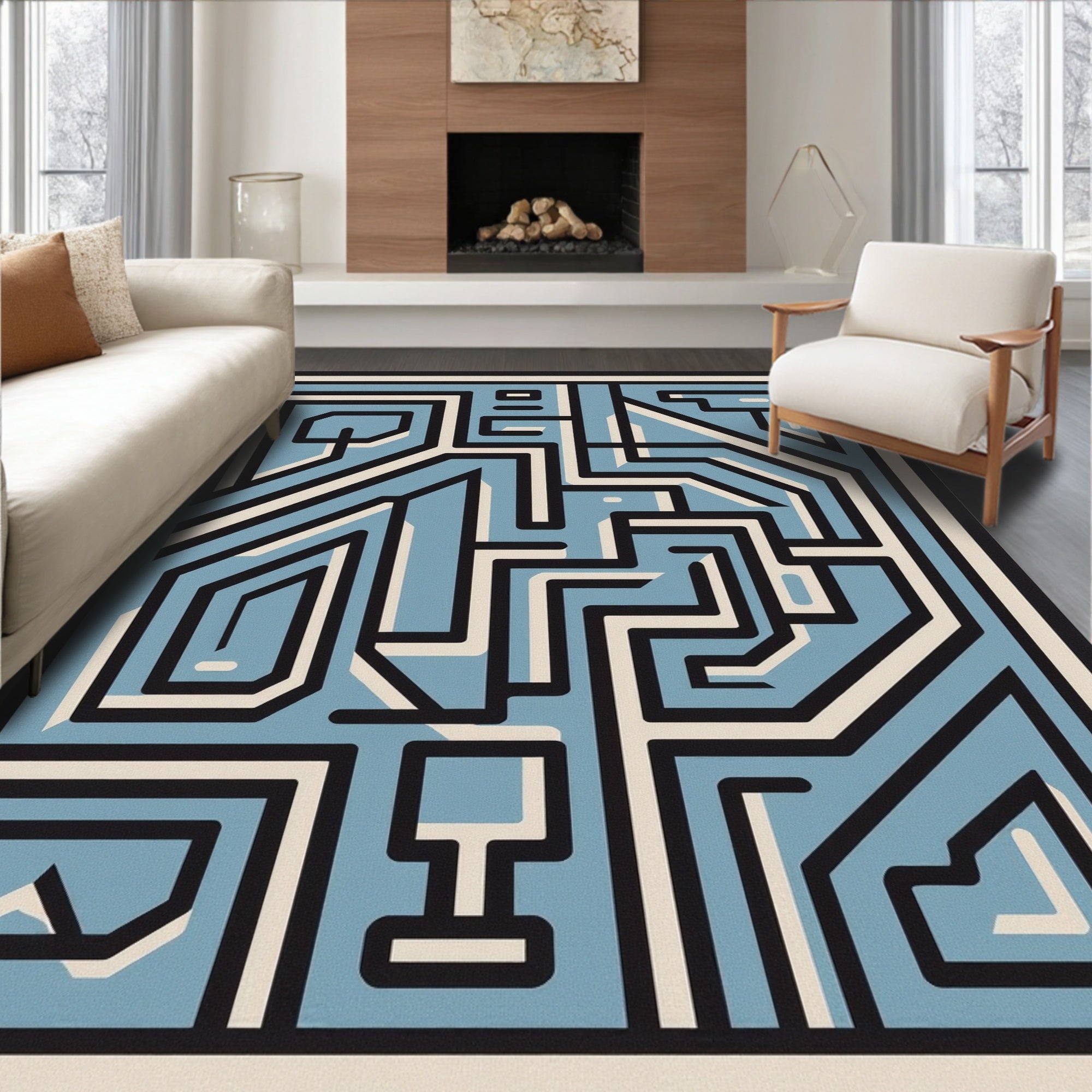 Geometric Maze Pattern Graphic Design Rug