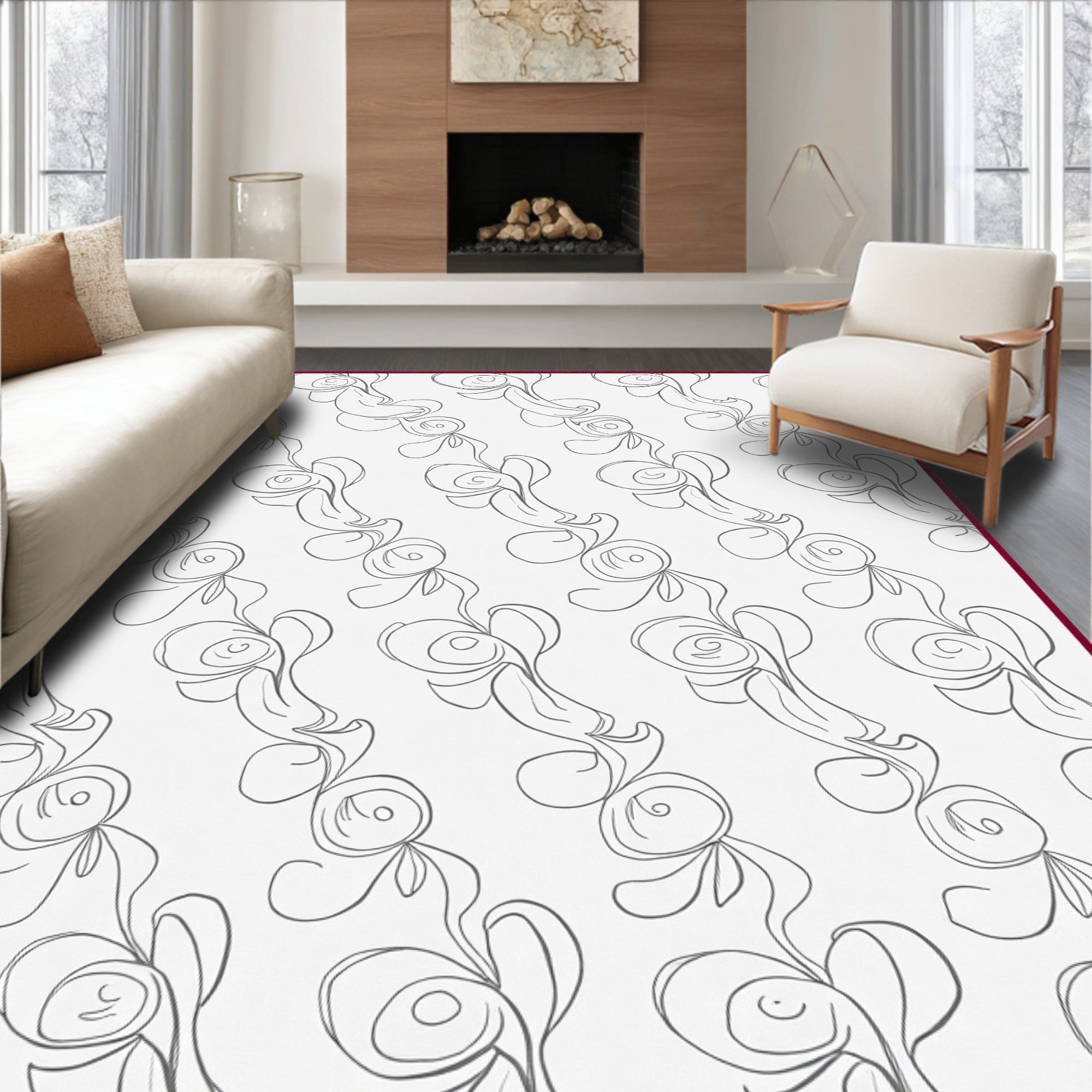 Abstract Swirl Vine Delicate Pattern Rug