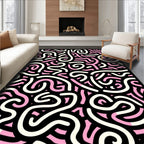 Pink White Swirl Abstract Pattern Rug
