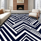 Modern Navy White Geometric Pattern Rug