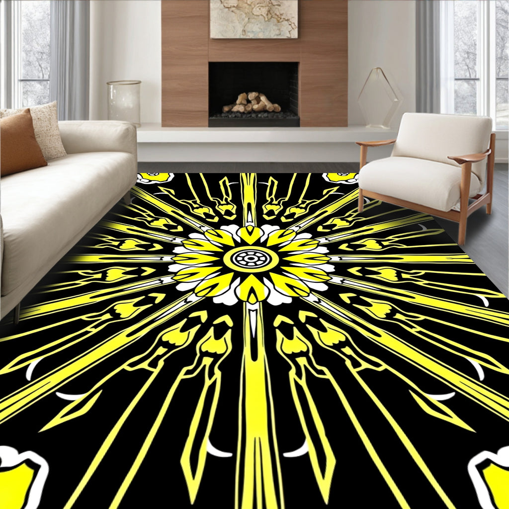 Yellow Sunburst Geometric Art Rug
