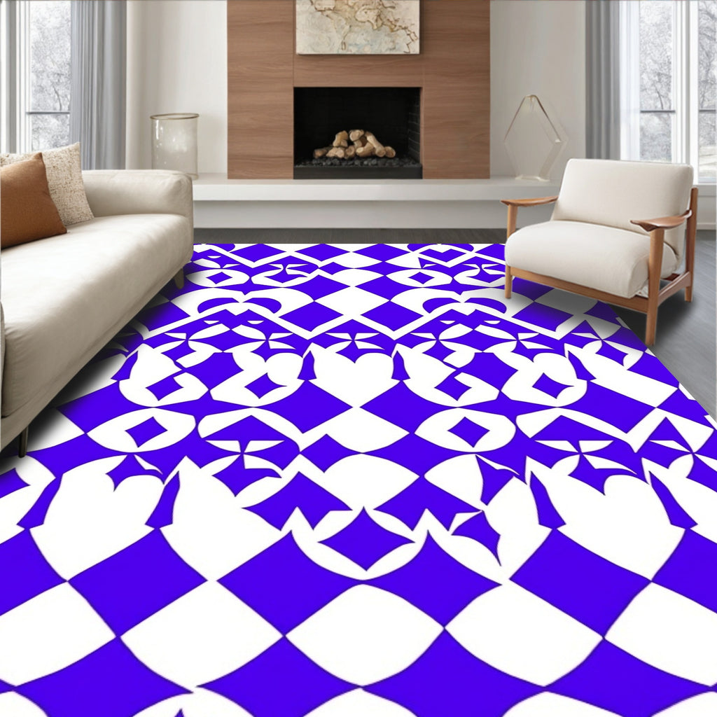 Bold Royal Blue Diamond Pattern Rug