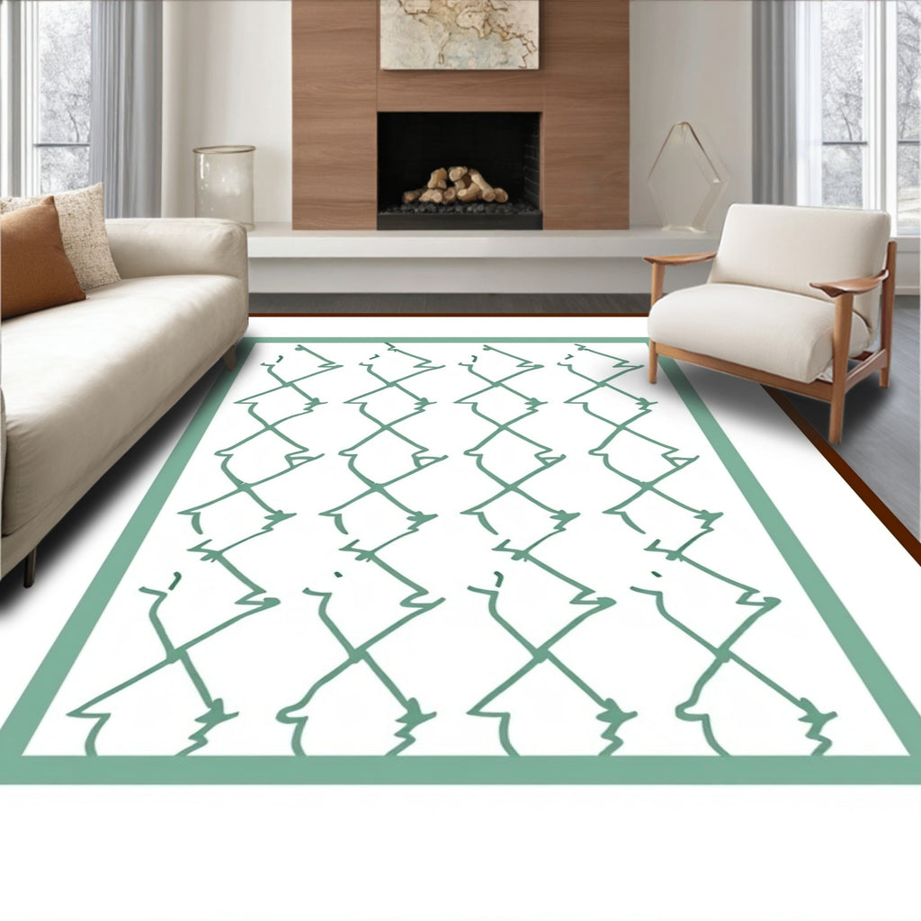 Abstract Teal Line Diamond Art Rug