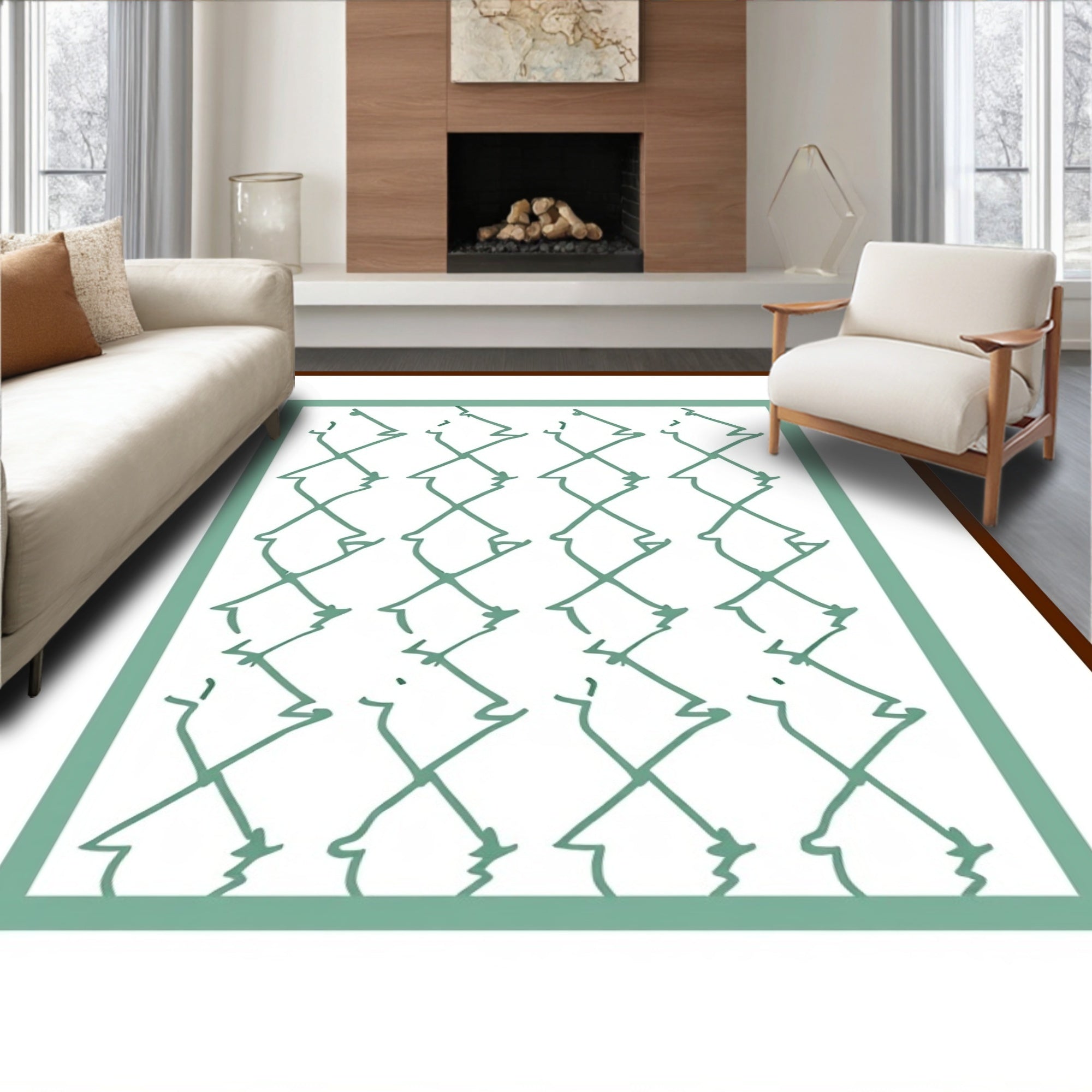 Abstract Teal Line Diamond Art Rug