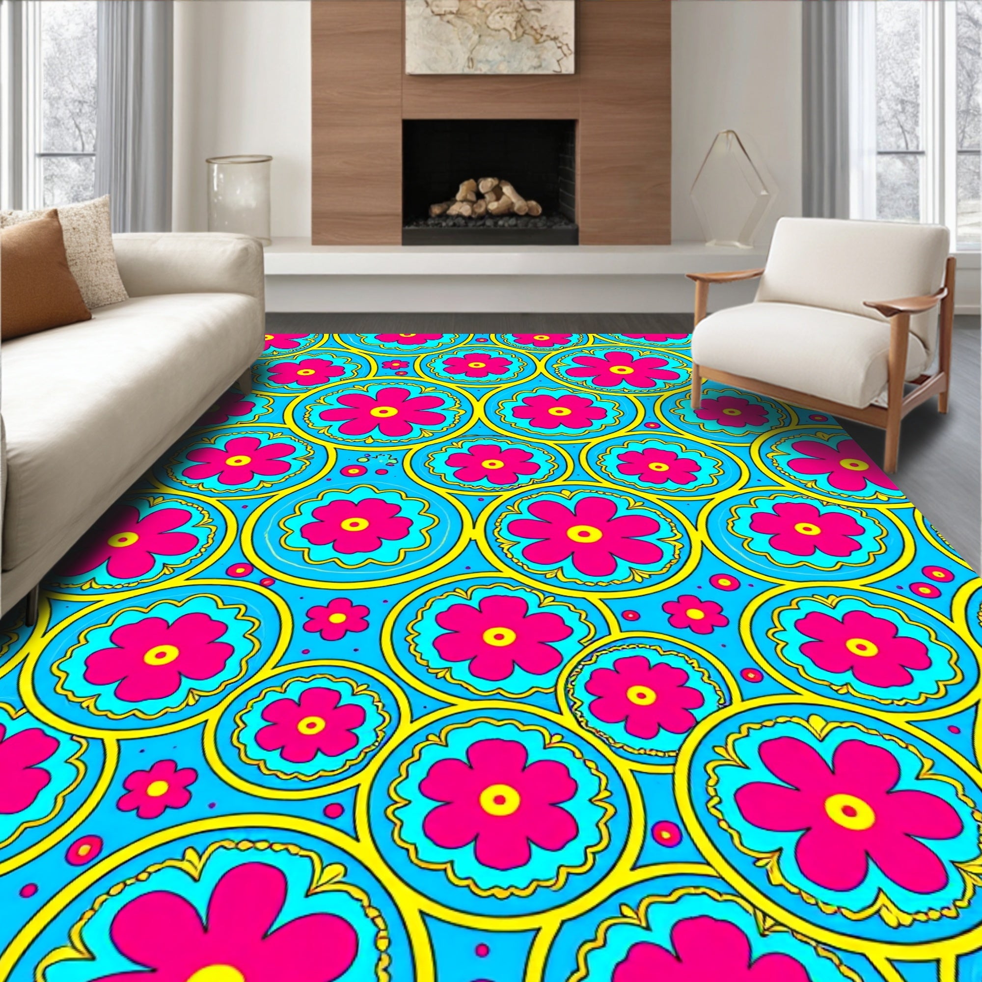 Groovy Daisy Circles Pattern Rug